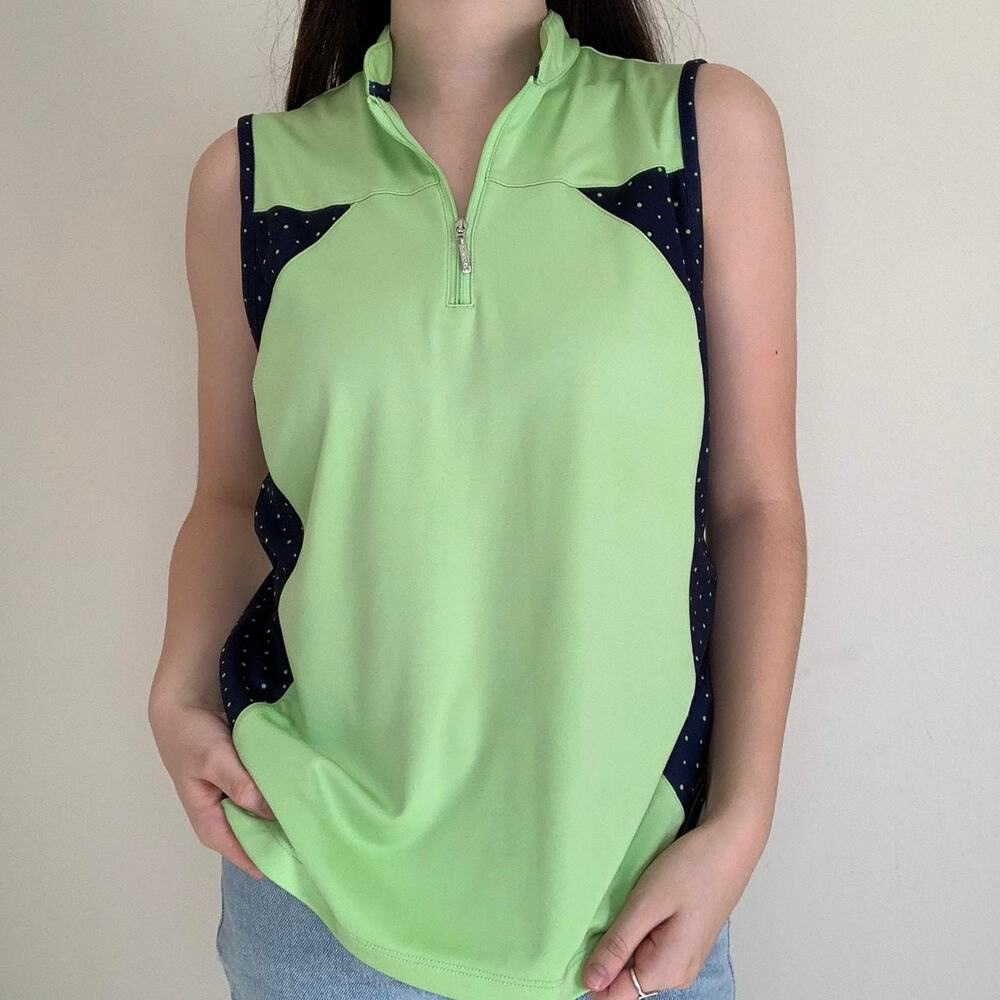 Izod Golf Tank Women's Size XXL Green Blue Polkadot Golfcore Tennis Preppy